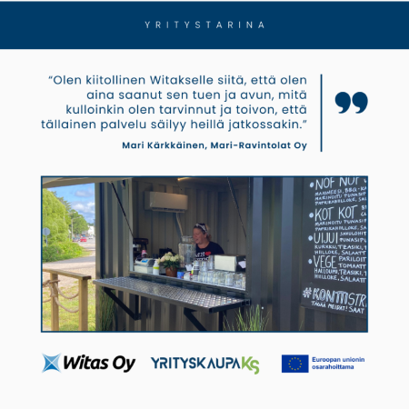Witaksen yritystarina: Mari Kärkkäinen. "“Olen kiitollinen Witakselle siitä, että olen aina saanut sen tuen ja avun, mitä kulloinkin olen tarvinnut ja toivon, että tällainen palvelu säilyy heillä jatkossakin.”